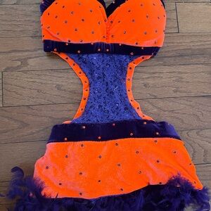 Orange and Purple Dance Costume with Flared Skirt